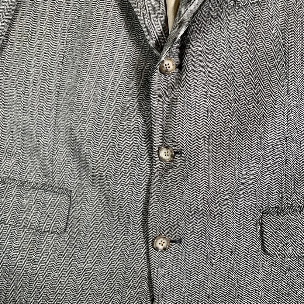Old School Bespoke‎ Blazer Mens 43R Gray Herringbone Tailored USA 100% Linen